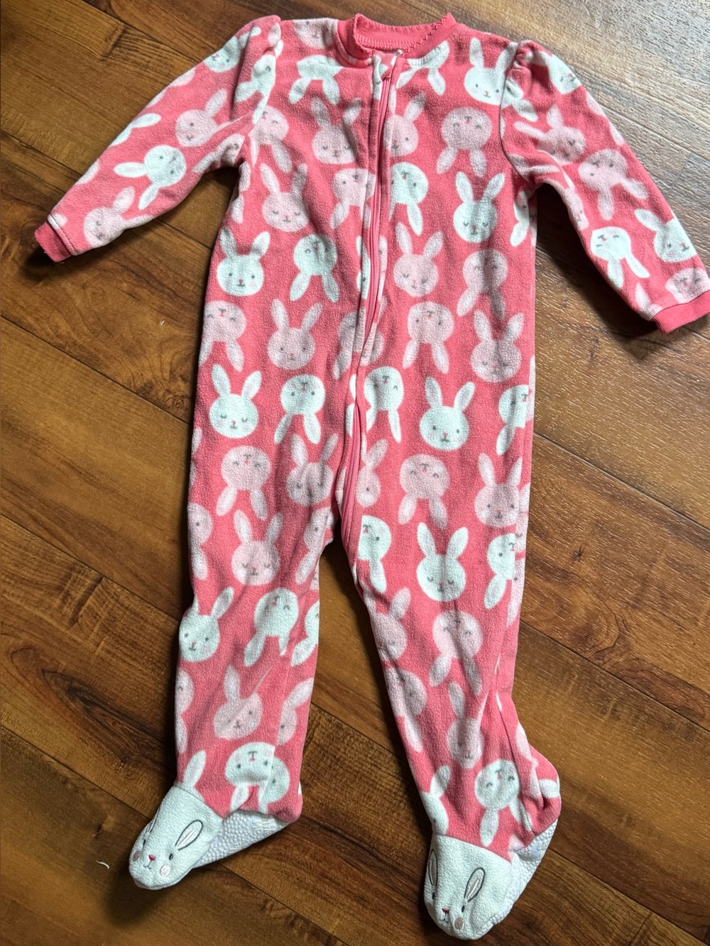 Infant toddler Little Me Pink Bunny Footed One-Piece Pajamas 18 mo